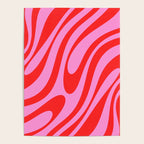Preppy Pink and Red Retro Abstract Wavy Loops Pop Pattern Poster Gallery Image 4