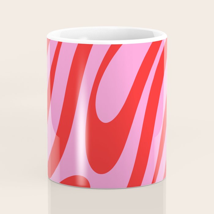 Preppy Pink and Red Retro Abstract Wavy Loops Pop Pattern Coffee Mug Gallery Image 4