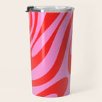 Preppy Pink and Red Retro Abstract Wavy Loops Pop Pattern Travel Mug Gallery Image 3