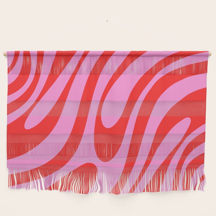 Preppy Pink and Red Retro Abstract Wavy Loops Pop Pattern Wall Hanging Gallery Image 1