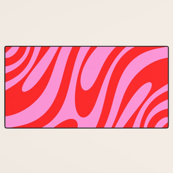 Preppy Pink and Red Retro Abstract Wavy Loops Pop Pattern Desk Mat Gallery Image 3