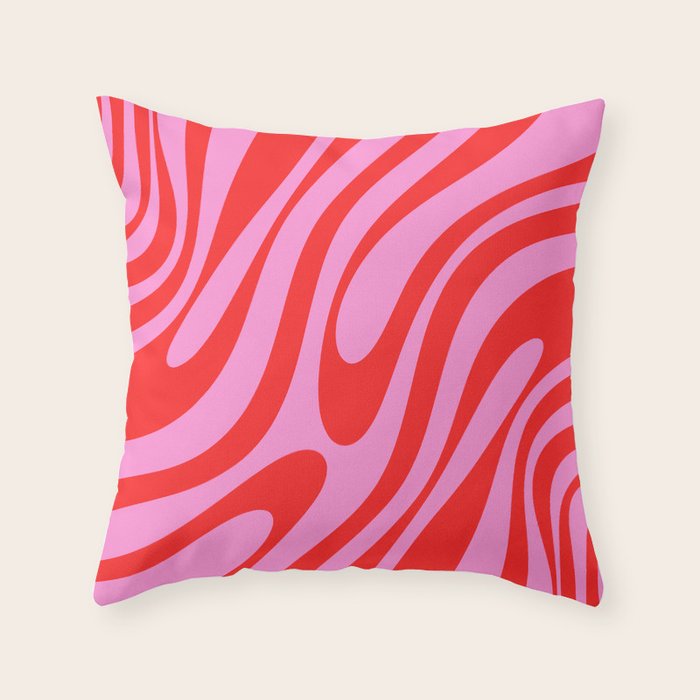 Preppy Pink and Red Retro Abstract Wavy Loops Pop Pattern Throw Pillow Gallery Image 6
