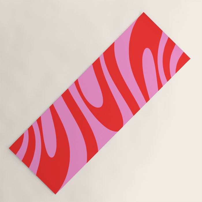 Preppy Pink and Red Retro Abstract Wavy Loops Pop Pattern Yoga Mat Gallery Image 1