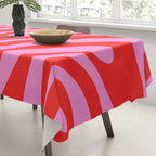 Preppy Pink and Red Retro Abstract Wavy Loops Pop Pattern Tablecloth Gallery Image 3