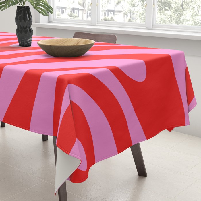 Preppy Pink and Red Retro Abstract Wavy Loops Pop Pattern Tablecloth Gallery Image 3