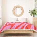 Preppy Pink and Red Retro Abstract Wavy Loops Pop Pattern Duvet Cover Gallery Image 3