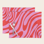 Preppy Pink and Red Retro Abstract Wavy Loops Pop Pattern Placemat Gallery Image 1