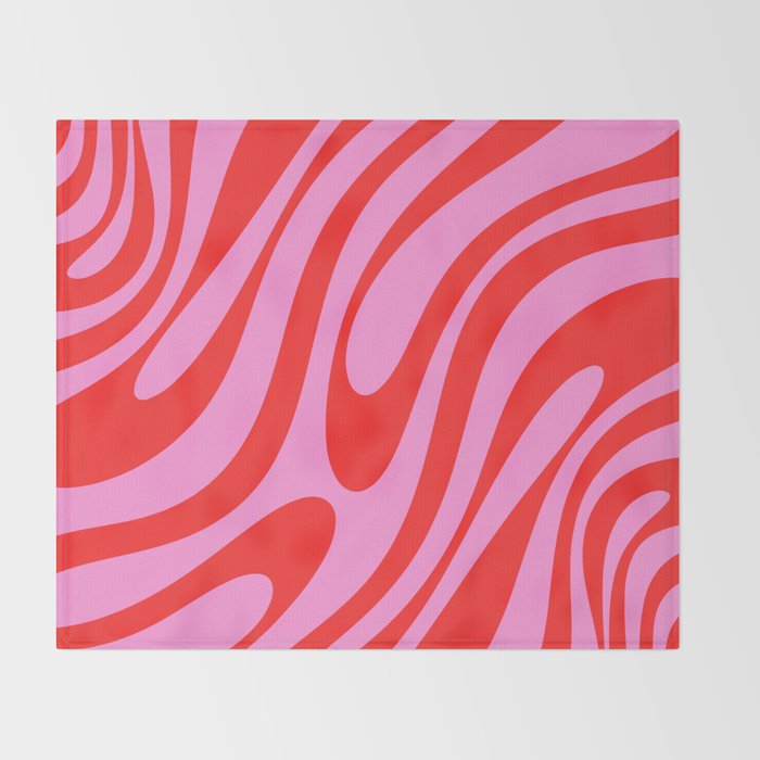 Preppy Pink and Red Retro Abstract Wavy Loops Pop Pattern Throw Blanket Gallery Image 2