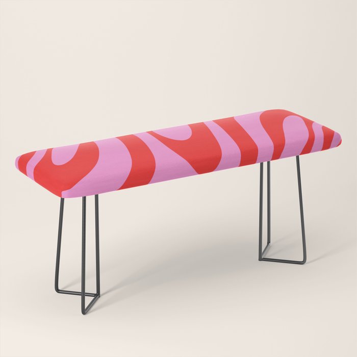 Preppy Pink and Red Retro Abstract Wavy Loops Pop Pattern Bench Gallery Image 1