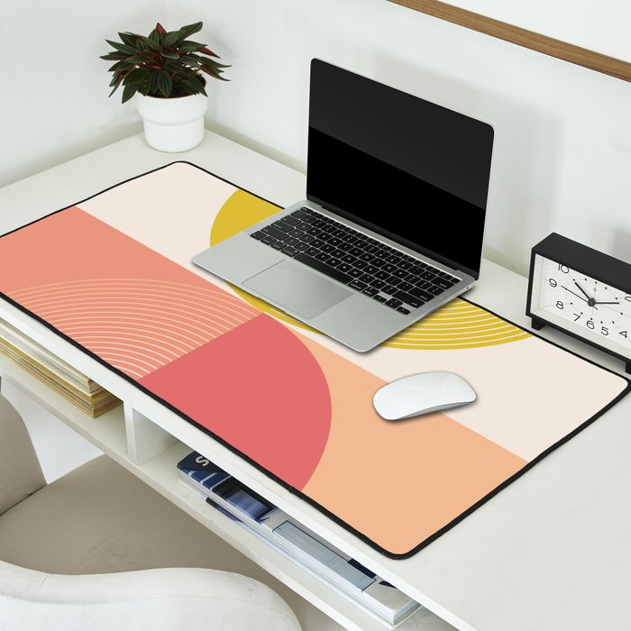 Mid Mod Geometry Abstract 2/2 Peach Fuzz Desk Mat Gallery Image 2