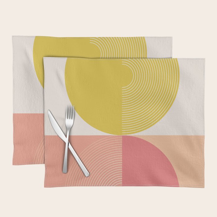 Mid Mod Geometry Abstract 2/2 Peach Fuzz Placemat Gallery Image 1