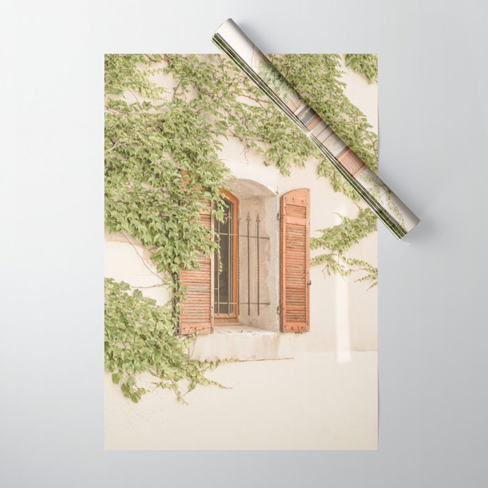 French Window Shutters Photo | Botanical Summer Art Print from Lyon | France Travel Photography Wrapping Paper Gallery Image 1