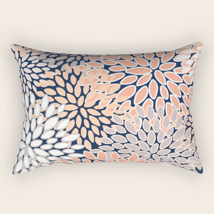 Floral Prints, Navy, Coral, Peach and Gray, Abstract Art, Coloured Prints Rectangular Pillow Gallery Image 1