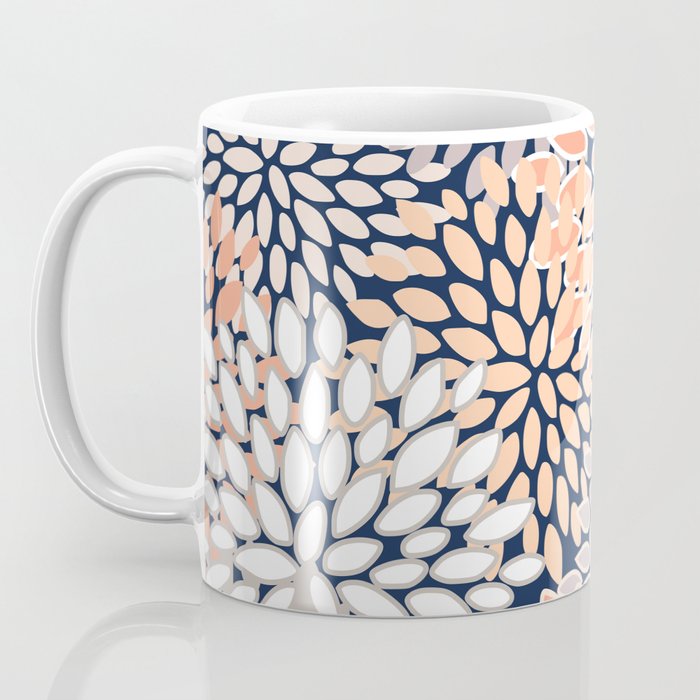 Floral Prints, Navy, Coral, Peach and Gray, Abstract Art, Coloured Prints Coffee Mug Gallery Image 3
