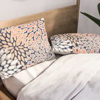 Floral Prints, Navy, Coral, Peach and Gray, Abstract Art, Coloured Prints Pillow Sham Gallery Image 2