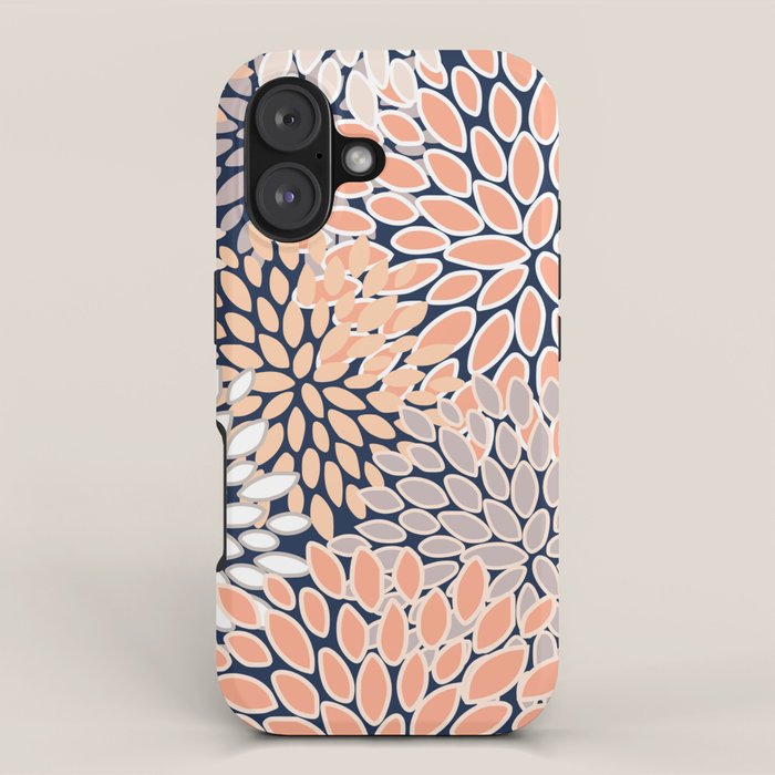 Floral Prints, Navy, Coral, Peach and Gray, Abstract Art, Coloured Prints iPhone Case Gallery Image 1
