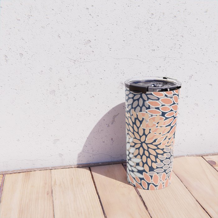 Floral Prints, Navy, Coral, Peach and Gray, Abstract Art, Coloured Prints Travel Mug Gallery Image 4