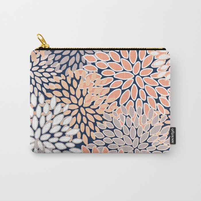 Floral Prints, Navy, Coral, Peach and Gray, Abstract Art, Coloured Prints Carry All Pouch Gallery Image 1