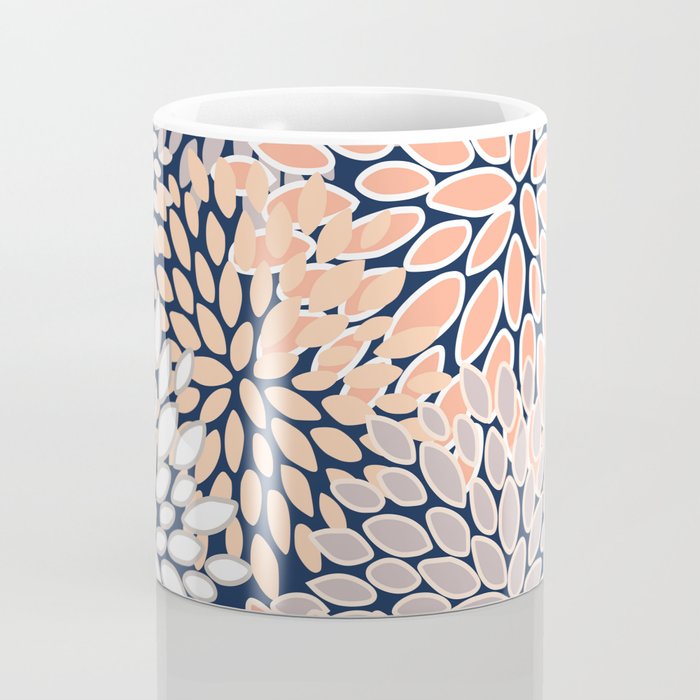 Floral Prints, Navy, Coral, Peach and Gray, Abstract Art, Coloured Prints Coffee Mug Gallery Image 4