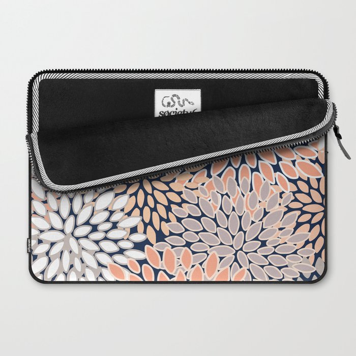 Floral Prints, Navy, Coral, Peach and Gray, Abstract Art, Coloured Prints Laptop Sleeve Gallery Image 2