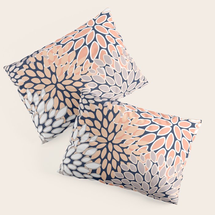 Floral Prints, Navy, Coral, Peach and Gray, Abstract Art, Coloured Prints Pillow Sham Gallery Image 3