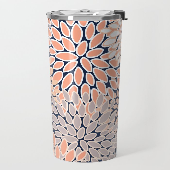 Floral Prints, Navy, Coral, Peach and Gray, Abstract Art, Coloured Prints Travel Mug Gallery Image 2