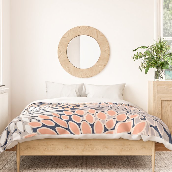 Floral Prints, Navy, Coral, Peach and Gray, Abstract Art, Coloured Prints Duvet Cover Gallery Image 3