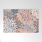 Floral Prints, Navy, Coral, Peach and Gray, Abstract Art, Coloured Prints Welcome Mat Gallery Image 1