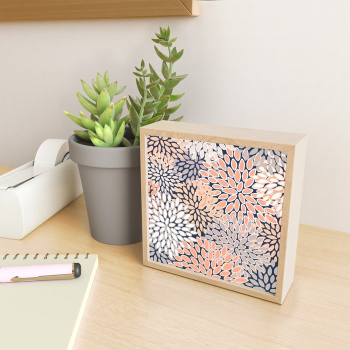 Floral Prints, Navy, Coral, Peach and Gray, Abstract Art, Coloured Prints Mini Art Print Gallery Image 2