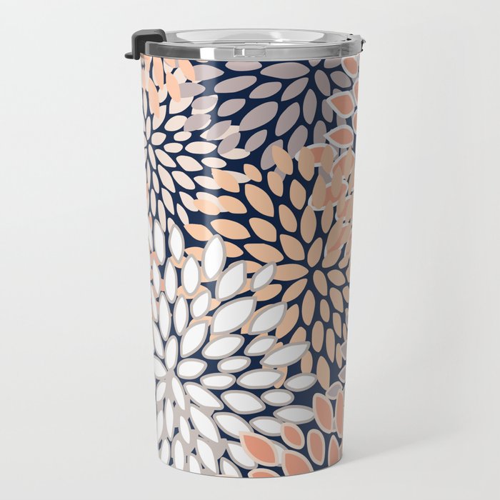 Floral Prints, Navy, Coral, Peach and Gray, Abstract Art, Coloured Prints Travel Mug Gallery Image 3