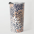 Floral Prints, Navy, Coral, Peach and Gray, Abstract Art, Coloured Prints Travel Mug Gallery Image 3
