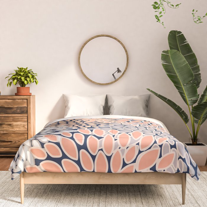 Floral Prints, Navy, Coral, Peach and Gray, Abstract Art, Coloured Prints Comforter Gallery Image 3