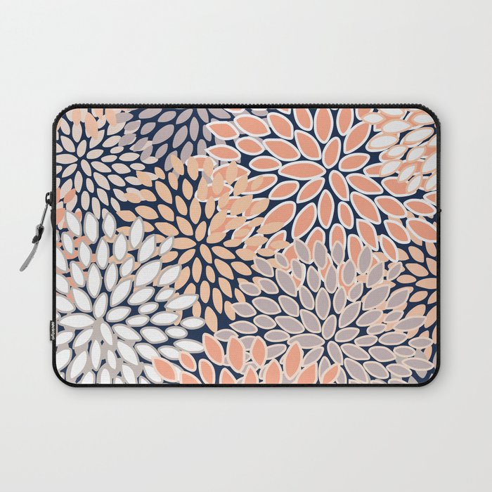Floral Prints, Navy, Coral, Peach and Gray, Abstract Art, Coloured Prints Laptop Sleeve Gallery Image 1