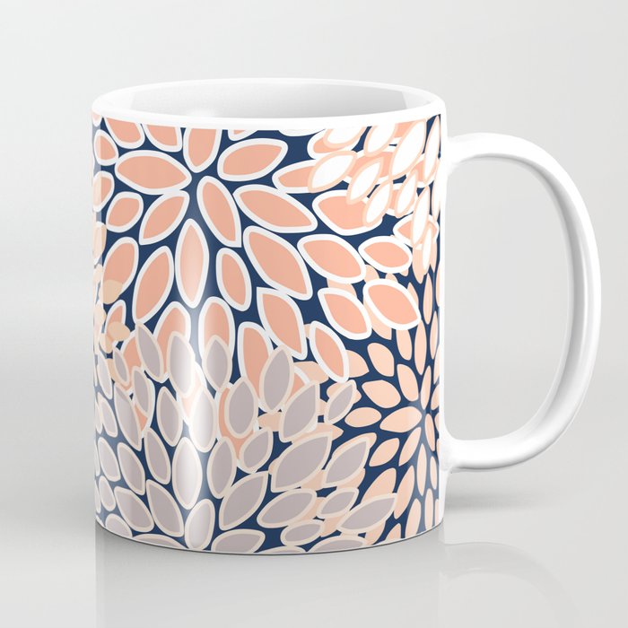 Floral Prints, Navy, Coral, Peach and Gray, Abstract Art, Coloured Prints Coffee Mug Gallery Image 1