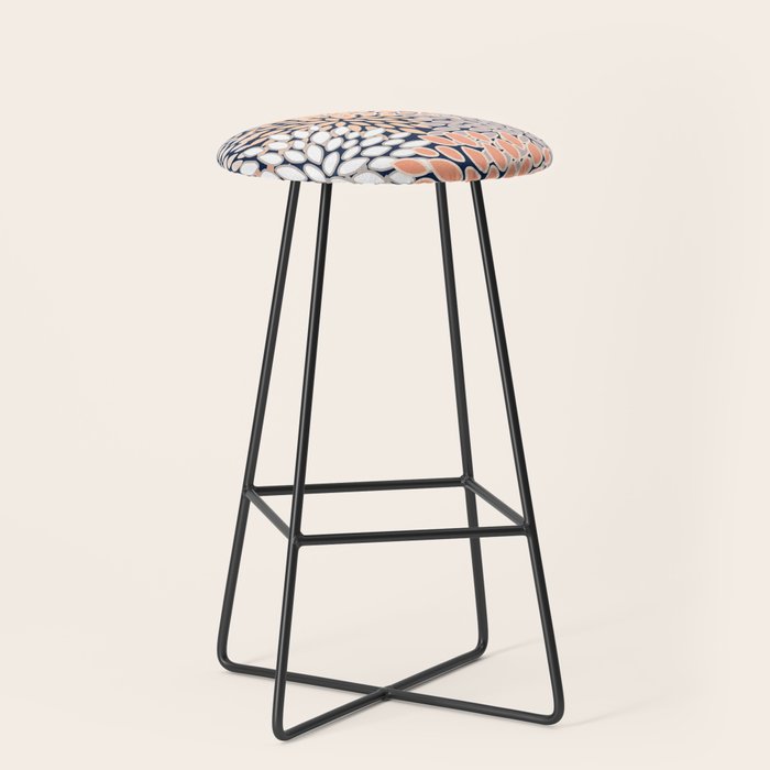 Floral Prints, Navy, Coral, Peach and Gray, Abstract Art, Coloured Prints Stool Gallery Image 1