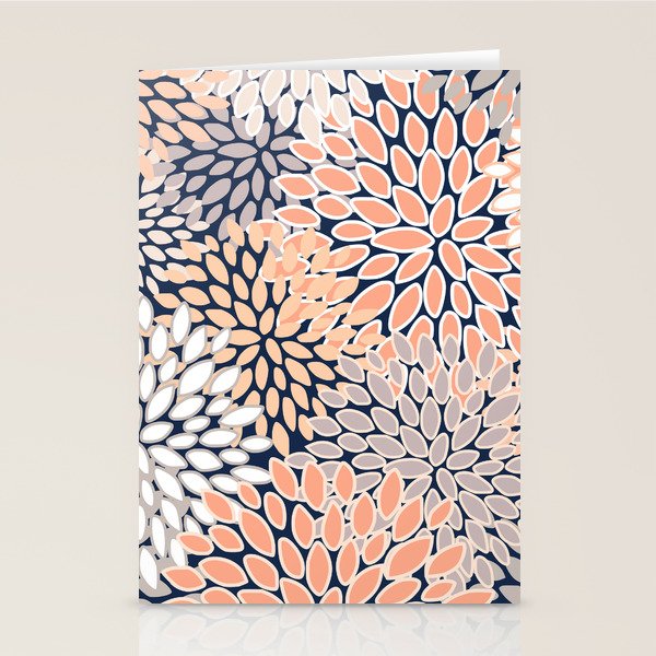 Floral Prints, Navy, Coral, Peach and Gray, Abstract Art, Coloured Prints Stationery Card Gallery Image 2