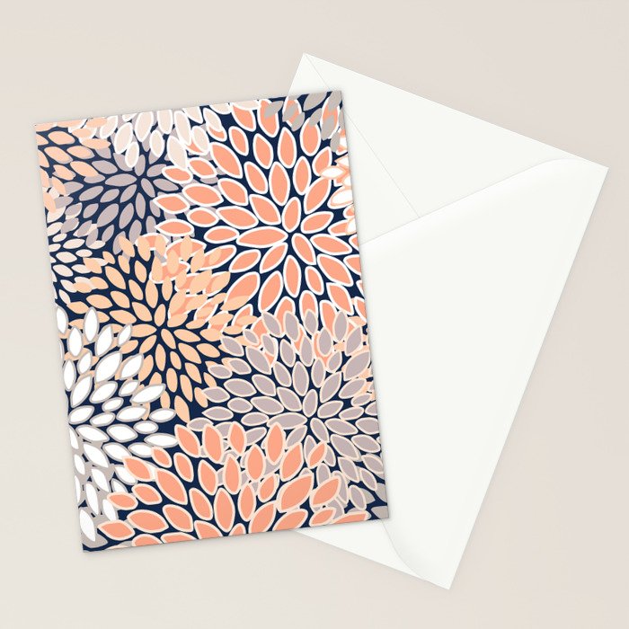Floral Prints, Navy, Coral, Peach and Gray, Abstract Art, Coloured Prints Stationery Card Gallery Image 2