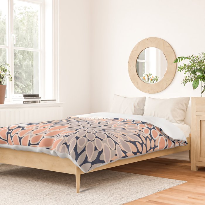 Floral Prints, Navy, Coral, Peach and Gray, Abstract Art, Coloured Prints Duvet Cover Gallery Image 2
