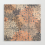 Floral Prints, Navy, Coral, Peach and Gray, Abstract Art, Coloured Prints Wood Wall Art Gallery Image 1
