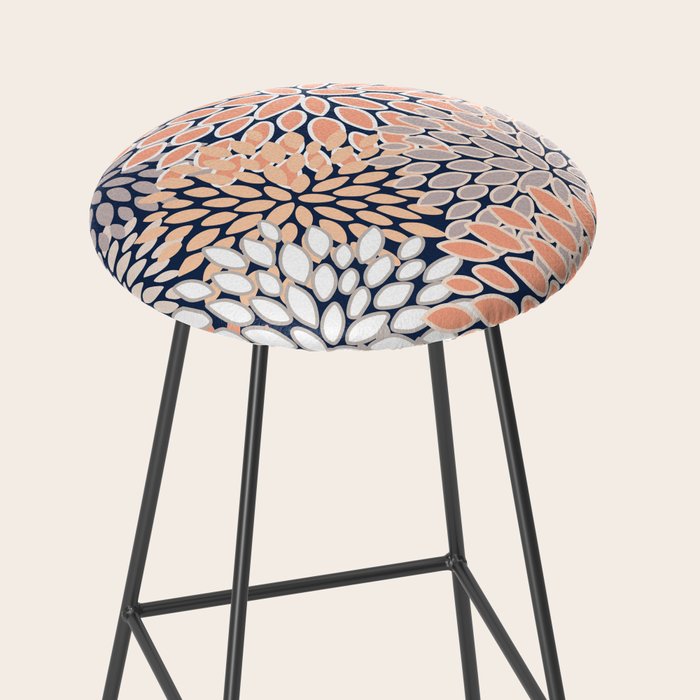 Floral Prints, Navy, Coral, Peach and Gray, Abstract Art, Coloured Prints Stool Gallery Image 2