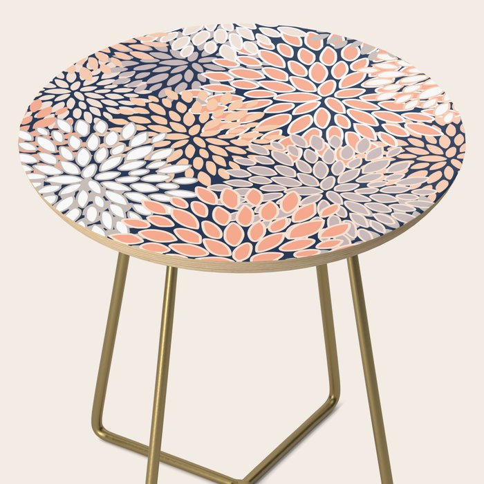 Floral Prints, Navy, Coral, Peach and Gray, Abstract Art, Coloured Prints Side Table Gallery Image 2