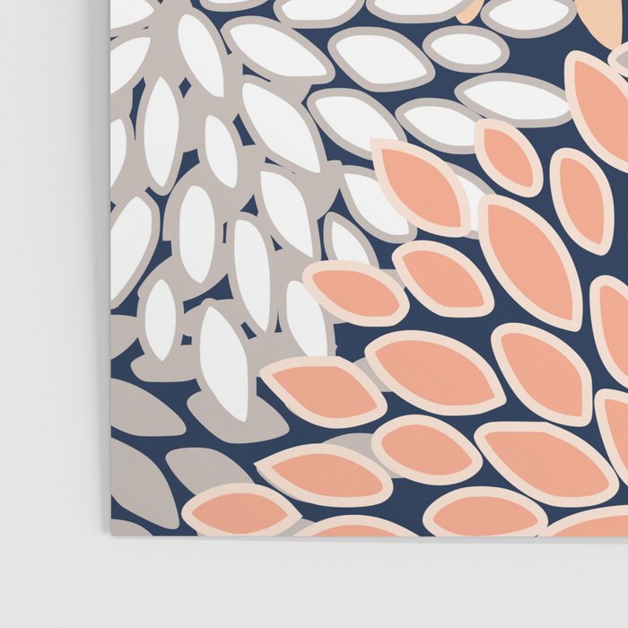 Floral Prints, Navy, Coral, Peach and Gray, Abstract Art, Coloured Prints Poster Gallery Image 3