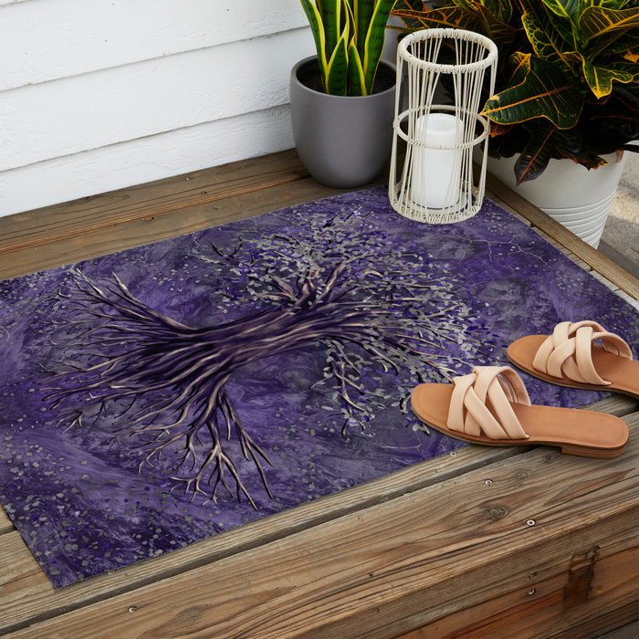 Tree of life -Yggdrasil Amethyst and silver Outdoor Rug Gallery Image 2