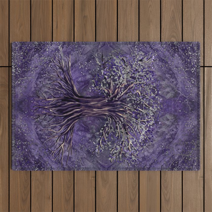 Tree of life -Yggdrasil Amethyst and silver Outdoor Rug Gallery Image 1