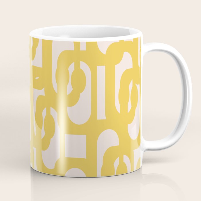 Mustard Yellow and Blush Pink Mid-century Modern Loop Pattern Coffee Mug Gallery Image 1