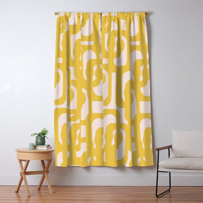 Mustard Yellow and Blush Pink Mid-century Modern Loop Pattern Window Curtain Gallery Image 5