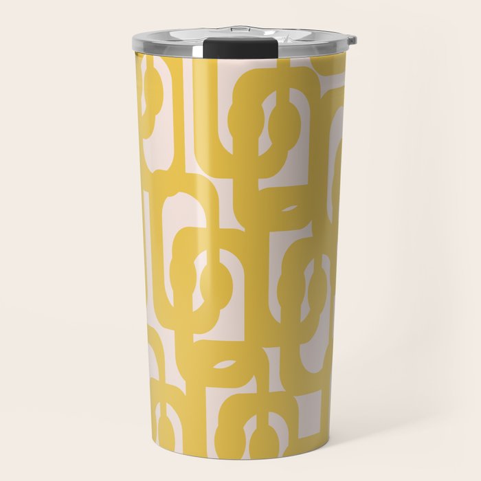 Mustard Yellow and Blush Pink Mid-century Modern Loop Pattern Travel Mug Gallery Image 1