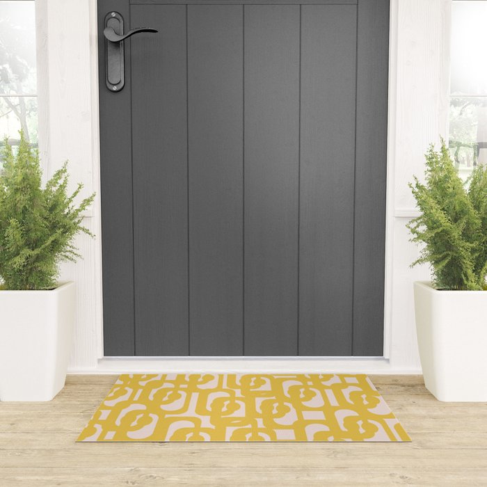 Mustard Yellow and Blush Pink Mid-century Modern Loop Pattern Welcome Mat Gallery Image 3