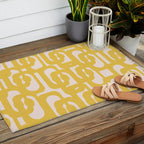 Mustard Yellow and Blush Pink Mid-century Modern Loop Pattern Outdoor Rug Gallery Image 2