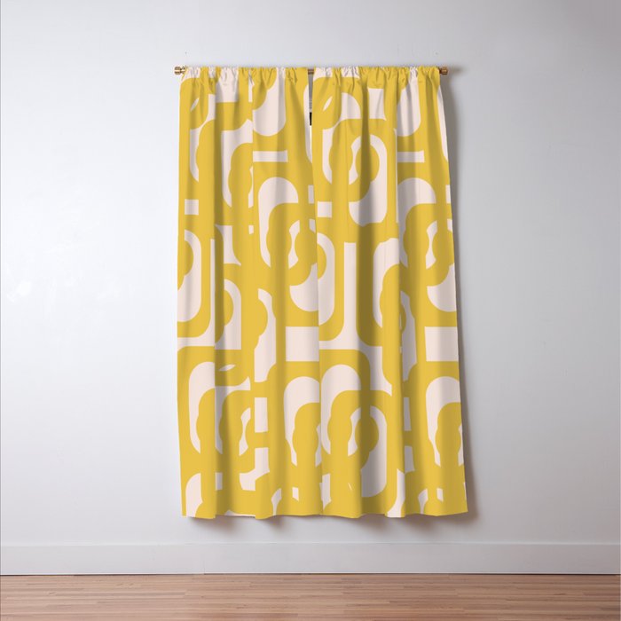 Mustard Yellow and Blush Pink Mid-century Modern Loop Pattern Window Curtain Gallery Image 3
